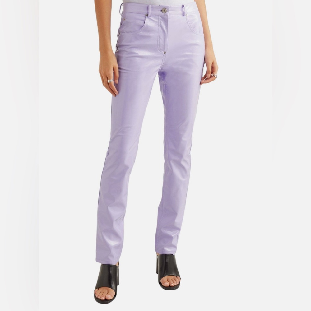 PushButton Faux Leather Casual Straight Pants in Lilac, size Large